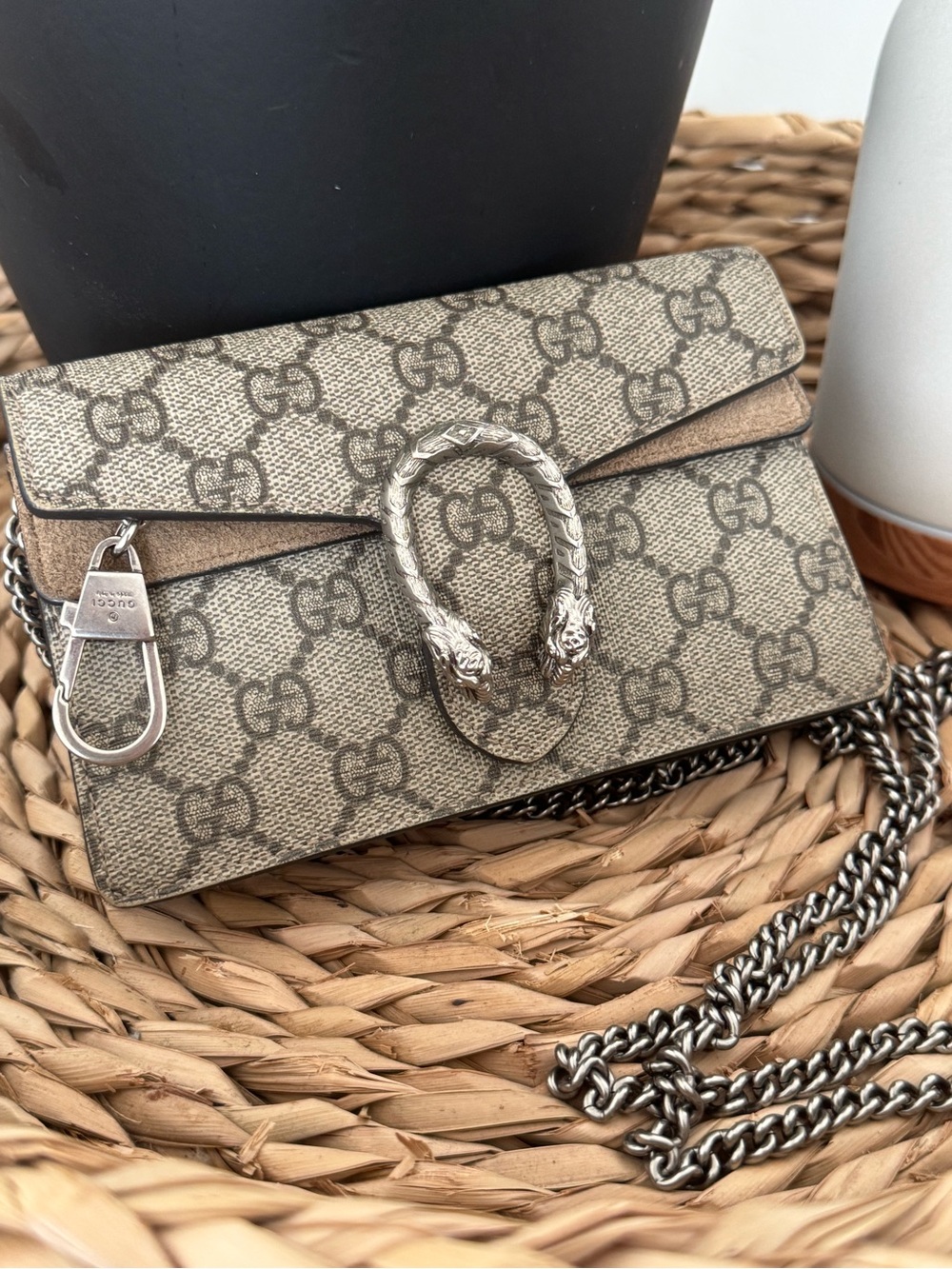 Gucci Beige GG Supreme super mini Dionysus Crossbody with Silver Hardware